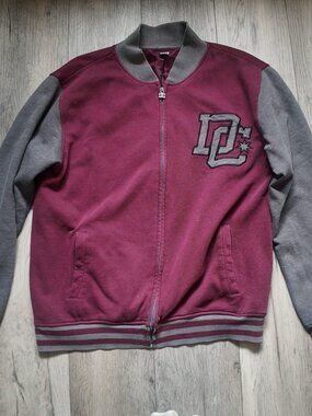 DC Shoes Varsity Bomber Jacket Full Zip Burgundy and Grey Men's Size Large (L)